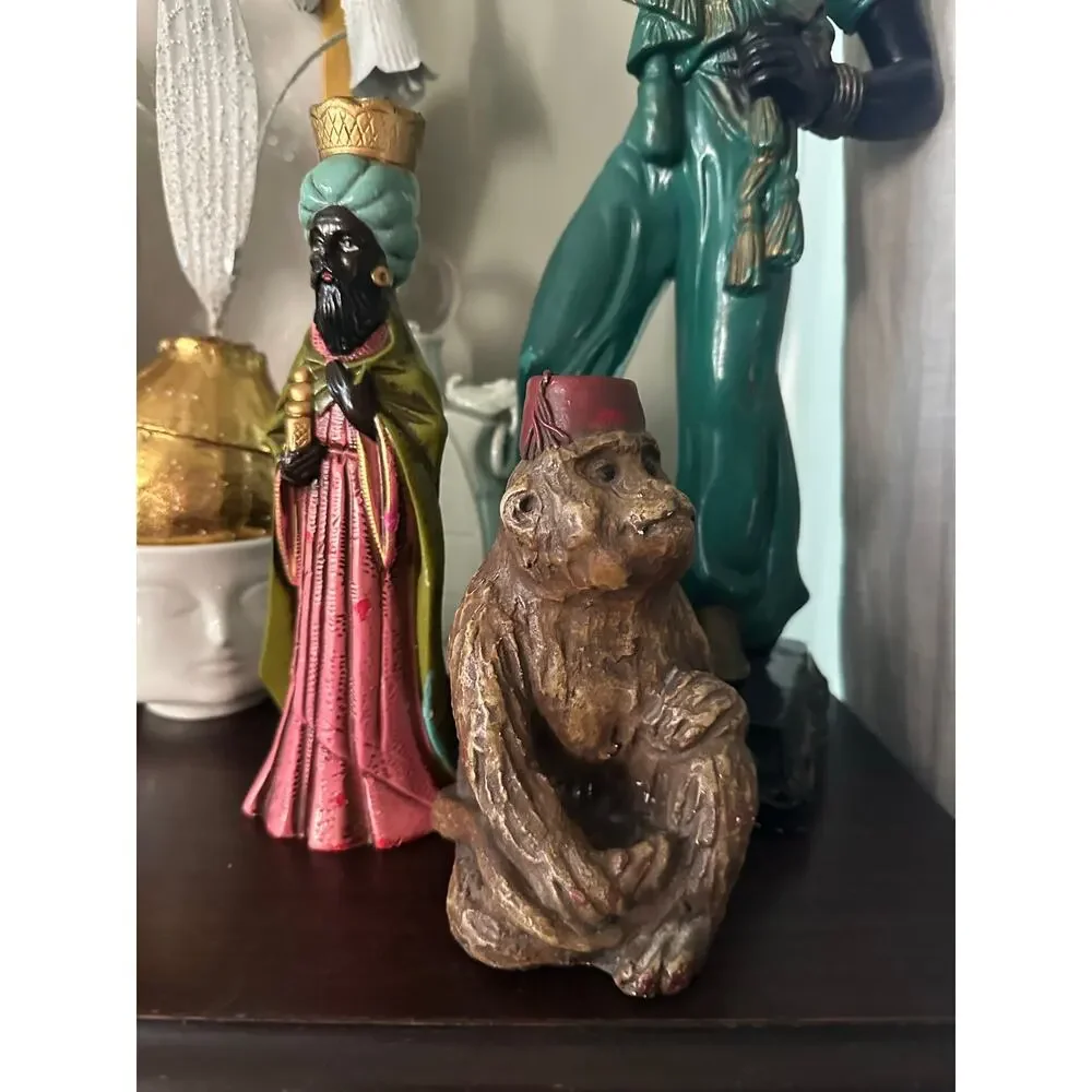 Vintage Gargoyles Studio chalkware monkey candle holder gothic chinoserie 7”